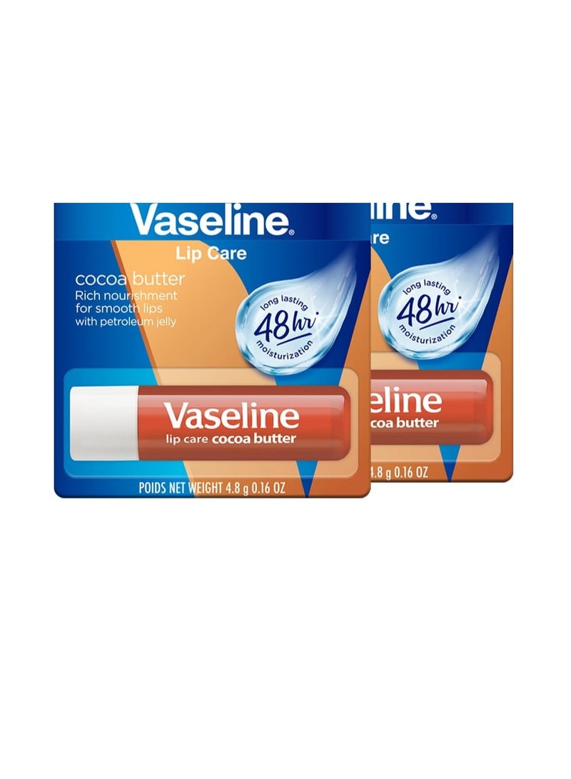 Vaseline Lip Care Cocoa Butter Lip Balm Stick 4.8g (Pack of 2) - Image 1